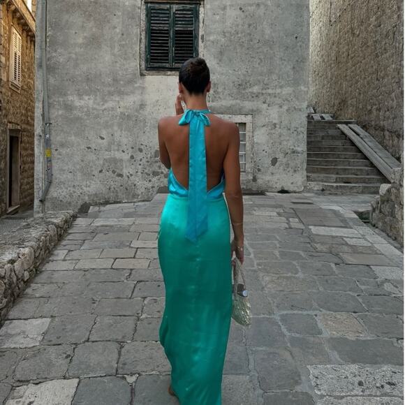 the wolf gang Dresses & Skirts - The Wolf Gang Halter Slip Dress Oahu Blue Green Size XS